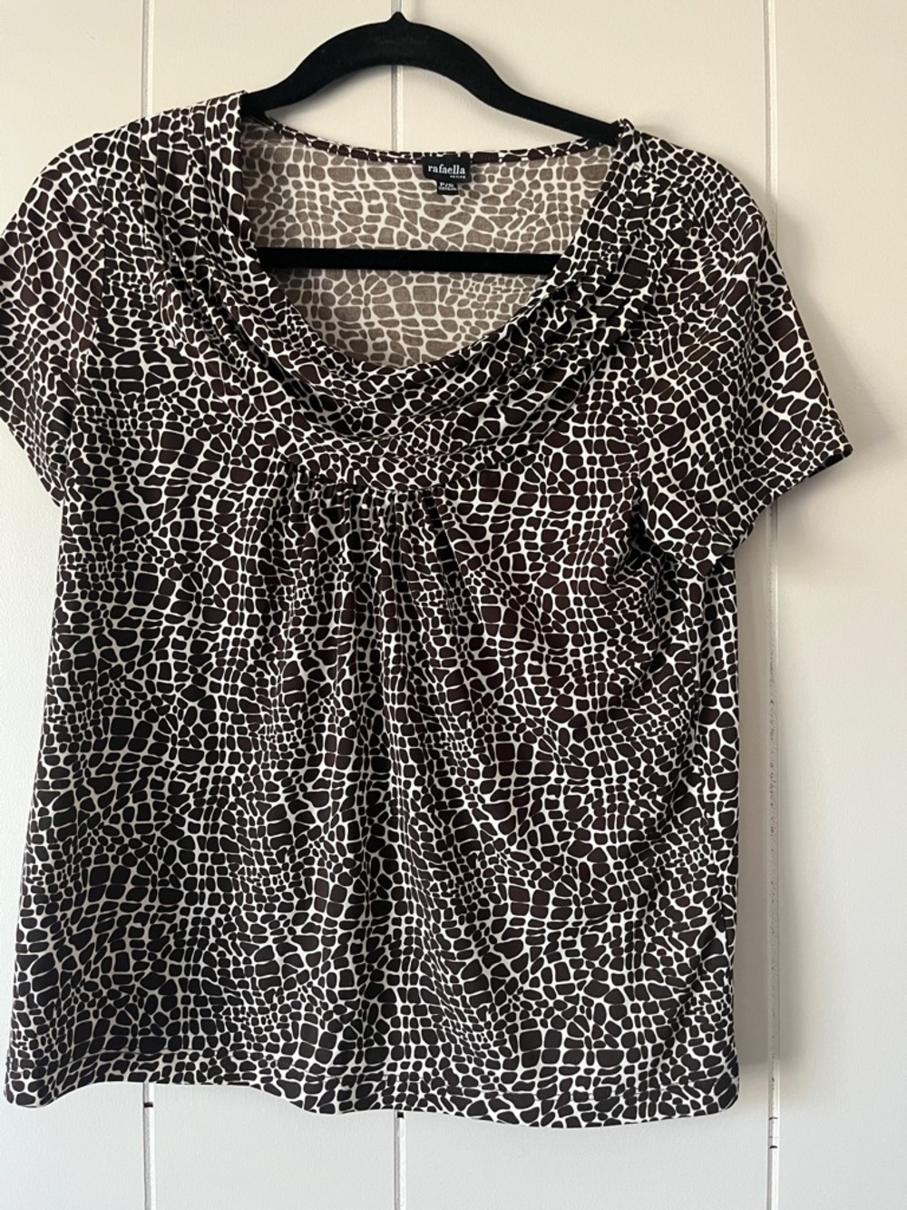 Rafaella Brown & White Cowl-Neck Short Sleeve Top